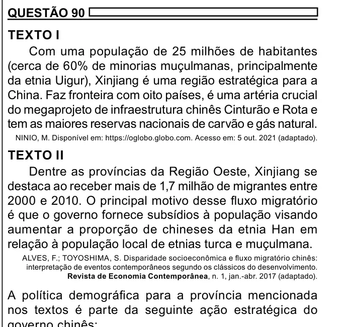 Enunciado da questão 90 do ENEM 2023 Dia 1