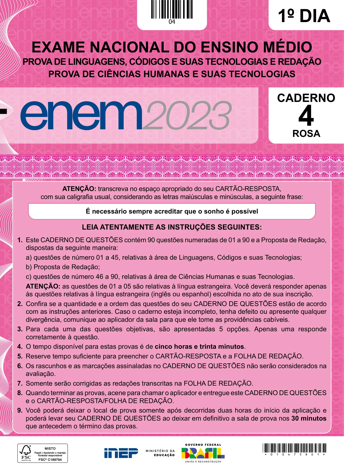 ENEM 2023 Dia 1 Caderno Rosa