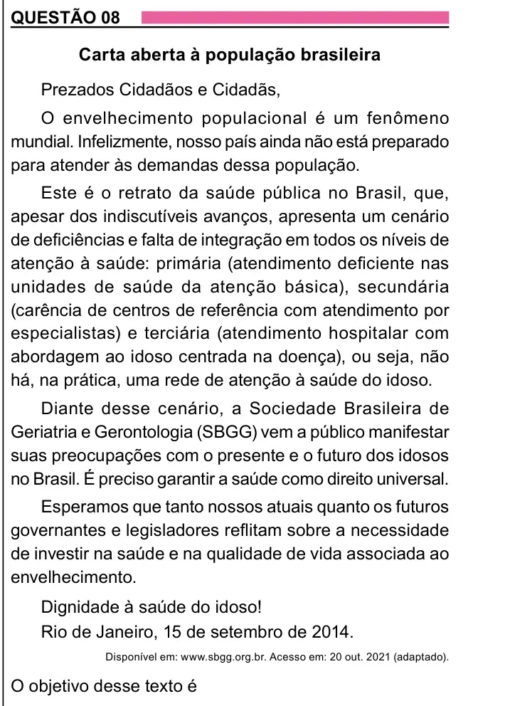 Enunciado da questão 8 do ENEM 2023 Dia 1
