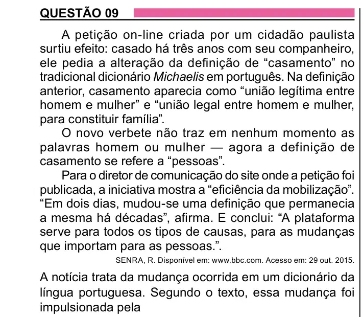 Enunciado da questão 9 do ENEM 2023 Dia 1