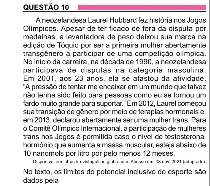 Enunciado da questão 10 do ENEM 2023 Dia 1