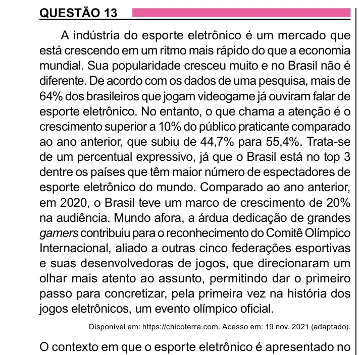 Enunciado da questão 13 do ENEM 2023 Dia 1