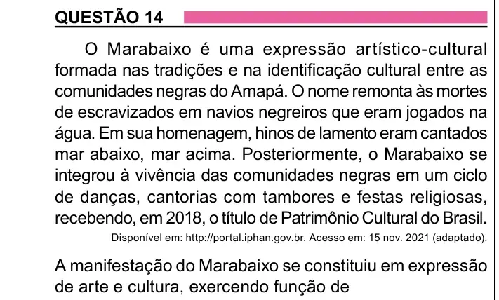 Enunciado da questão 14 do ENEM 2023 Dia 1