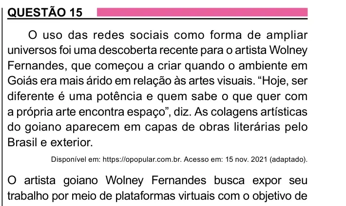 Enunciado da questão 15 do ENEM 2023 Dia 1
