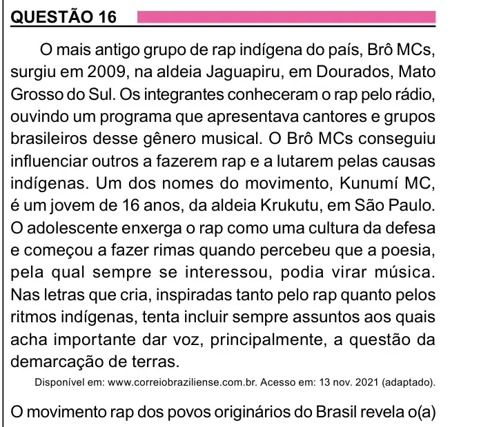 Enunciado da questão 16 do ENEM 2023 Dia 1