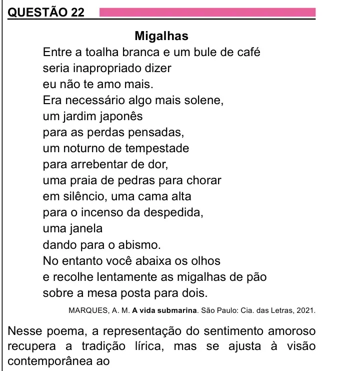 Enunciado da questão 22 do ENEM 2023 Dia 1