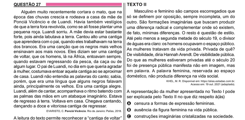 Enunciado da questão 27 do ENEM 2023 Dia 1