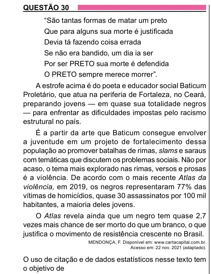 Enunciado da questão 30 do ENEM 2023 Dia 1
