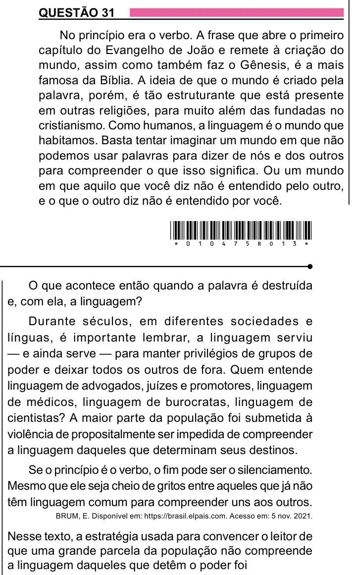 Enunciado da questão 31 do ENEM 2023 Dia 1
