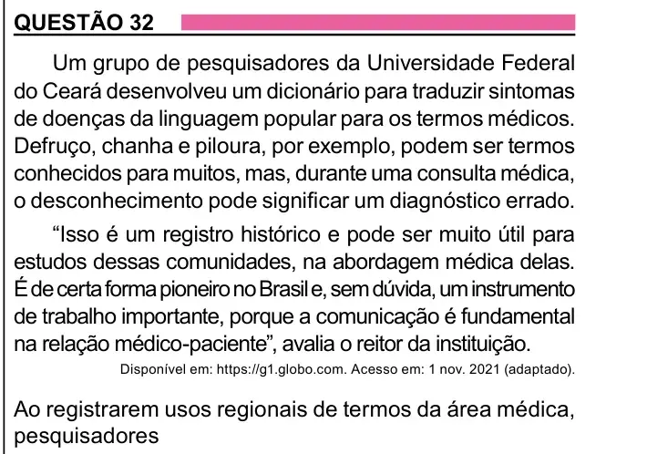Enunciado da questão 32 do ENEM 2023 Dia 1
