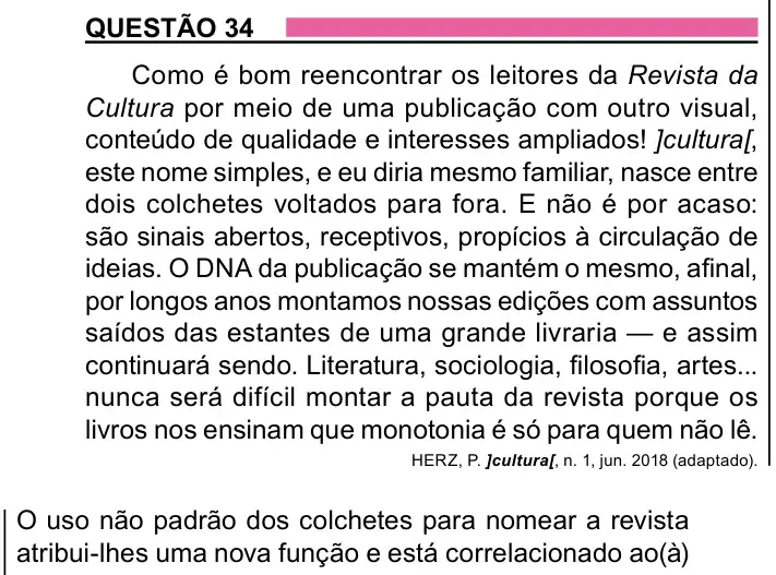 Enunciado da questão 34 do ENEM 2023 Dia 1