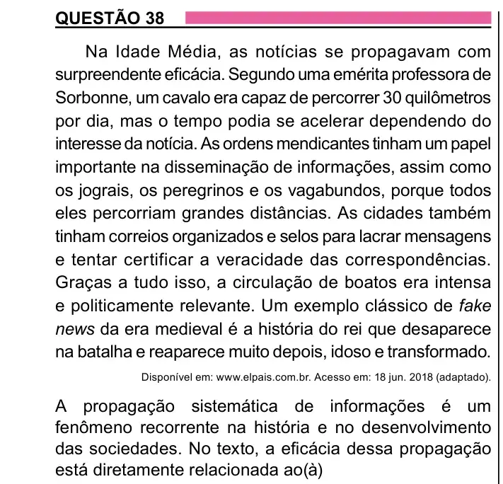 Enunciado da questão 38 do ENEM 2023 Dia 1