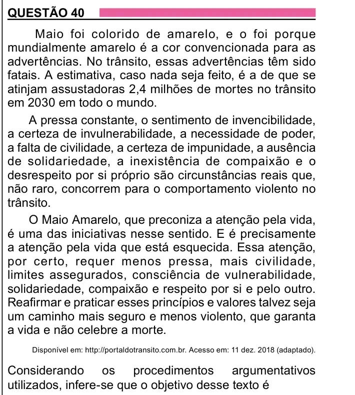 Enunciado da questão 40 do ENEM 2023 Dia 1