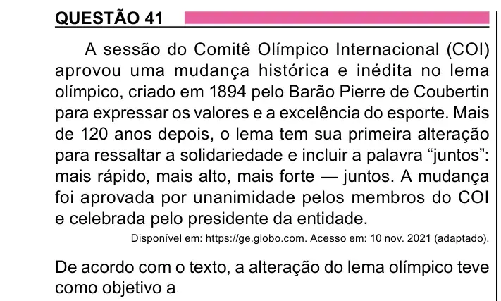 Enunciado da questão 41 do ENEM 2023 Dia 1