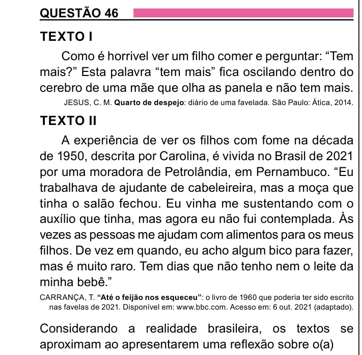 Enunciado da questão 46 do ENEM 2023 Dia 1