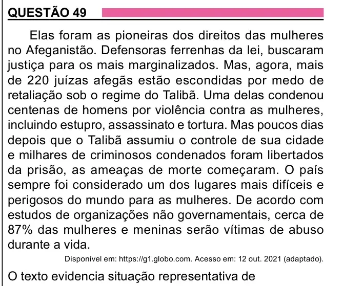 Enunciado da questão 49 do ENEM 2023 Dia 1