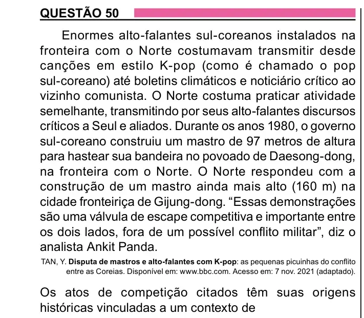 Enunciado da questão 50 do ENEM 2023 Dia 1