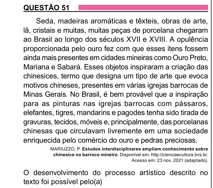 Enunciado da questão 51 do ENEM 2023 Dia 1