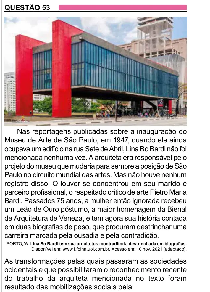 Enunciado da questão 53 do ENEM 2023 Dia 1