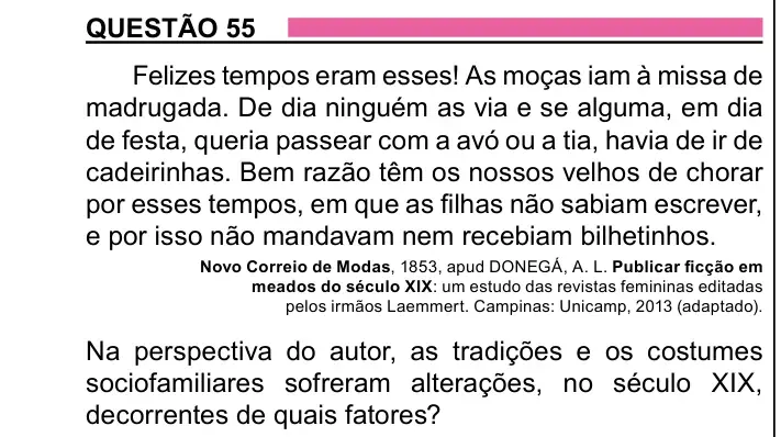 Enunciado da questão 55 do ENEM 2023 Dia 1