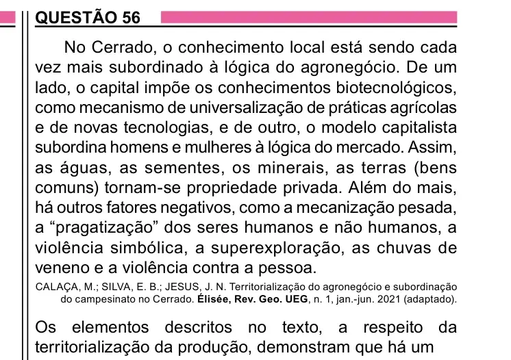 Enunciado da questão 56 do ENEM 2023 Dia 1