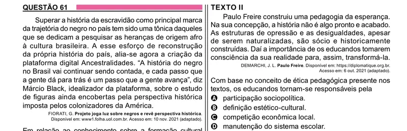 Enunciado da questão 61 do ENEM 2023 Dia 1