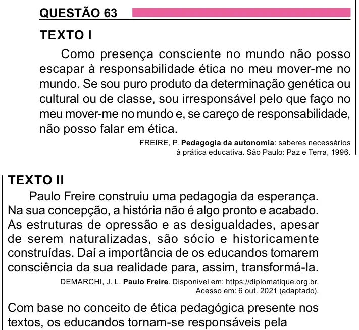 Enunciado da questão 63 do ENEM 2023 Dia 1