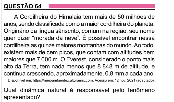 Enunciado da questão 64 do ENEM 2023 Dia 1