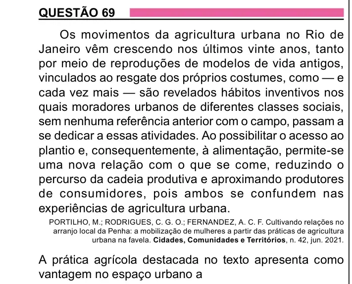 Enunciado da questão 69 do ENEM 2023 Dia 1