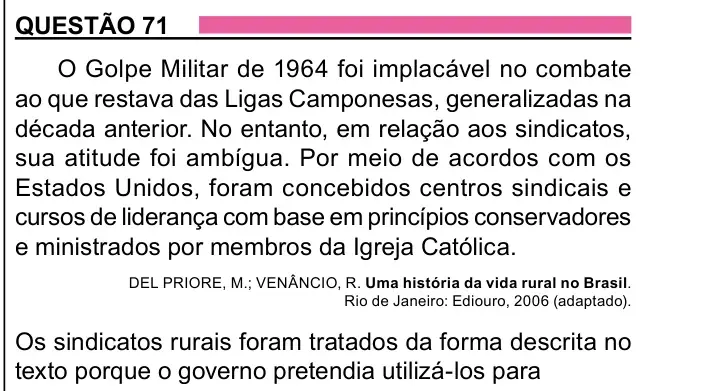 Enunciado da questão 71 do ENEM 2023 Dia 1