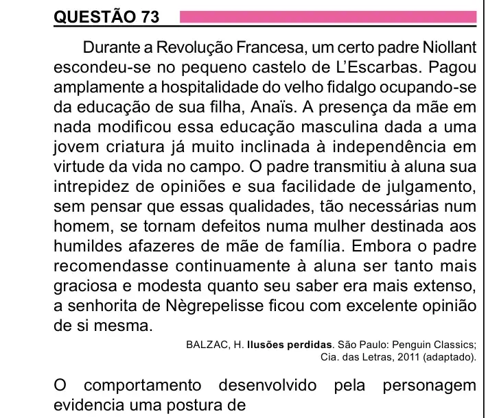 Enunciado da questão 73 do ENEM 2023 Dia 1