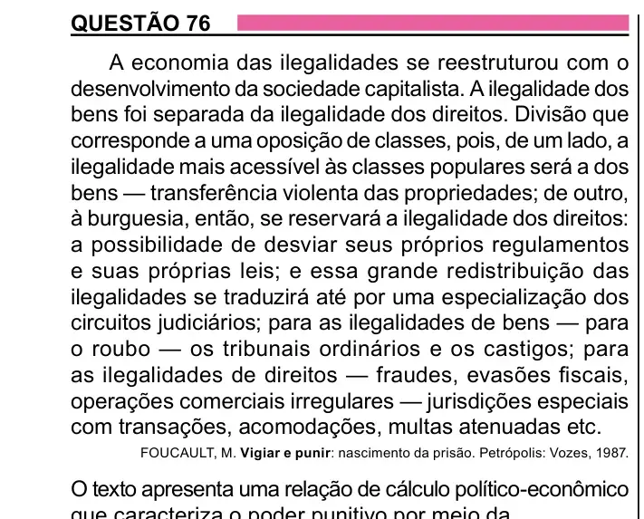 Enunciado da questão 76 do ENEM 2023 Dia 1