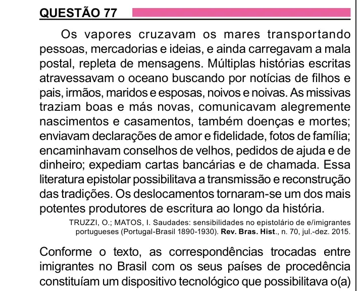 Enunciado da questão 77 do ENEM 2023 Dia 1