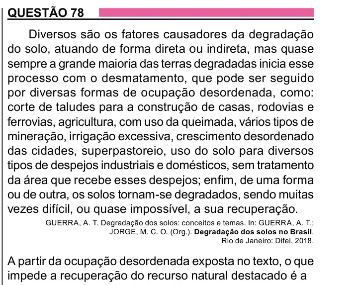 Enunciado da questão 78 do ENEM 2023 Dia 1