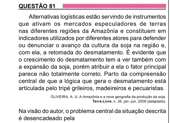 Enunciado da questão 81 do ENEM 2023 Dia 1