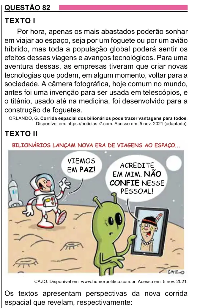 Enunciado da questão 82 do ENEM 2023 Dia 1
