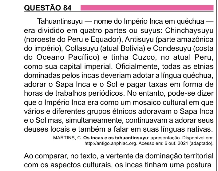 Enunciado da questão 84 do ENEM 2023 Dia 1