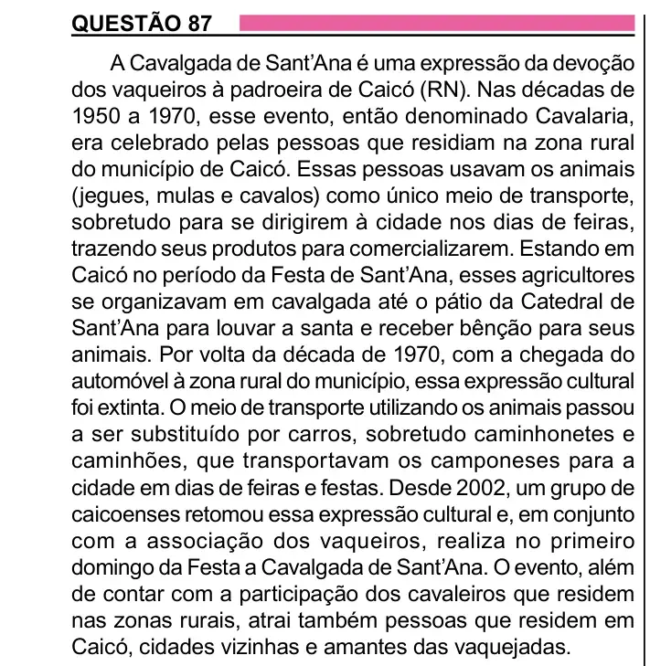Enunciado da questão 87 do ENEM 2023 Dia 1
