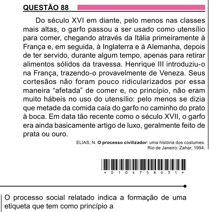 Enunciado da questão 88 do ENEM 2023 Dia 1