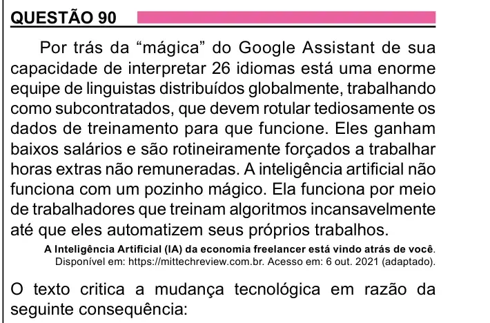 Enunciado da questão 90 do ENEM 2023 Dia 1