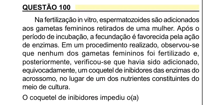 Enunciado da questão 100 do ENEM 2023 Dia 2