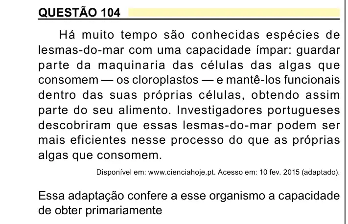Enunciado da questão 104 do ENEM 2023 Dia 2