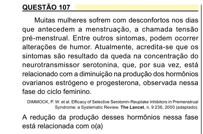Enunciado da questão 107 do ENEM 2023 Dia 2