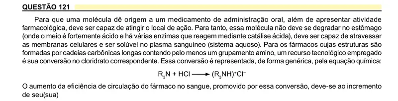 Enunciado da questão 121 do ENEM 2023 Dia 2