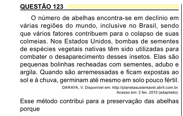 Enunciado da questão 123 do ENEM 2023 Dia 2