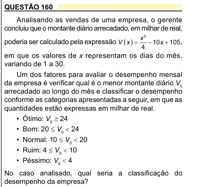 Enunciado da questão 160 do ENEM 2023 Dia 2