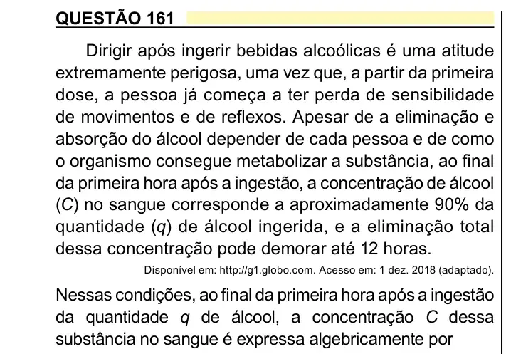 Enunciado da questão 161 do ENEM 2023 Dia 2
