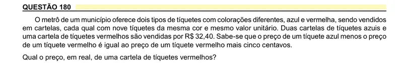 Enunciado da questão 180 do ENEM 2023 Dia 2