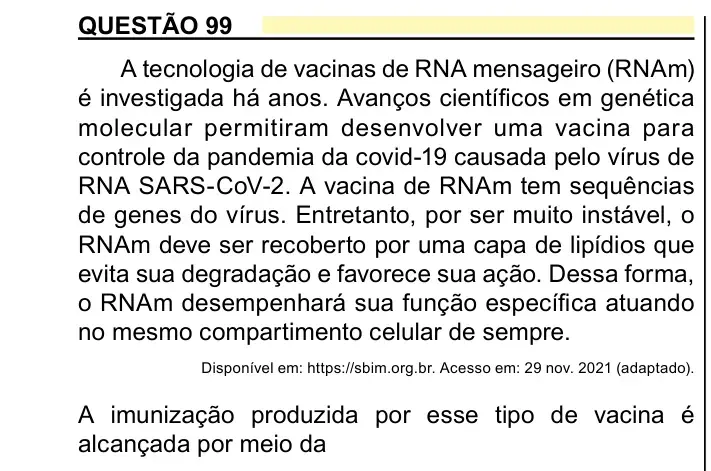 Enunciado da questão 99 do ENEM 2023 Dia 2