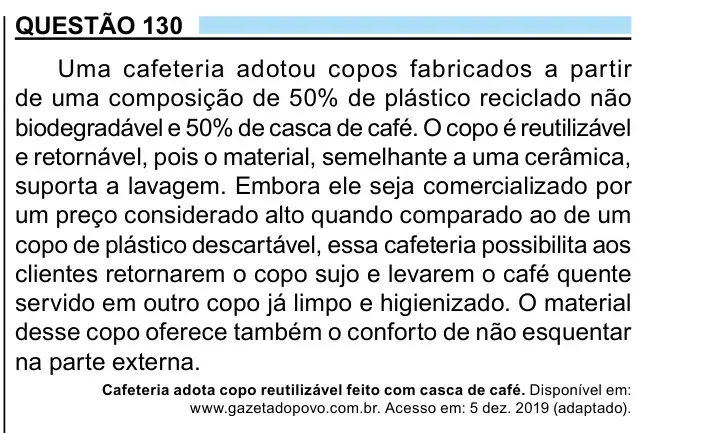 Enunciado da questão 130 do ENEM 2023
